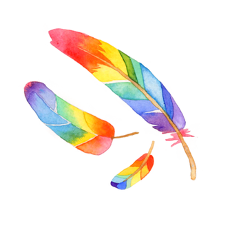 The system's logo, a rainbow feather.